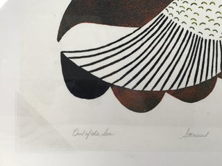 Kenojuak Ashevak. Owl Of Tthe Sea. Stonecut and Stencil on Paper. Limited, Numbered, Signed. Fine condition.