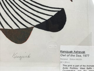 Kenojuak Ashevak. Owl Of Tthe Sea. Stonecut and Stencil on Paper. Limited, Numbered, Signed. Fine condition.