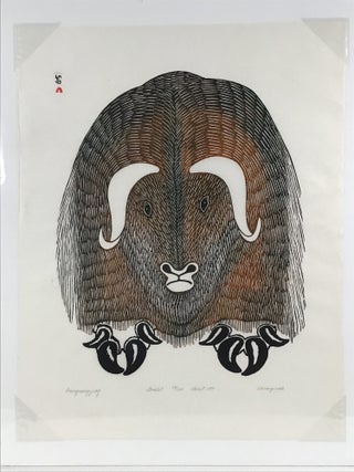 Item #032215 Kananginak Pootoogook "OMINGMUNGJUAQ" 1977. Stonecut and Stencil on Paper....