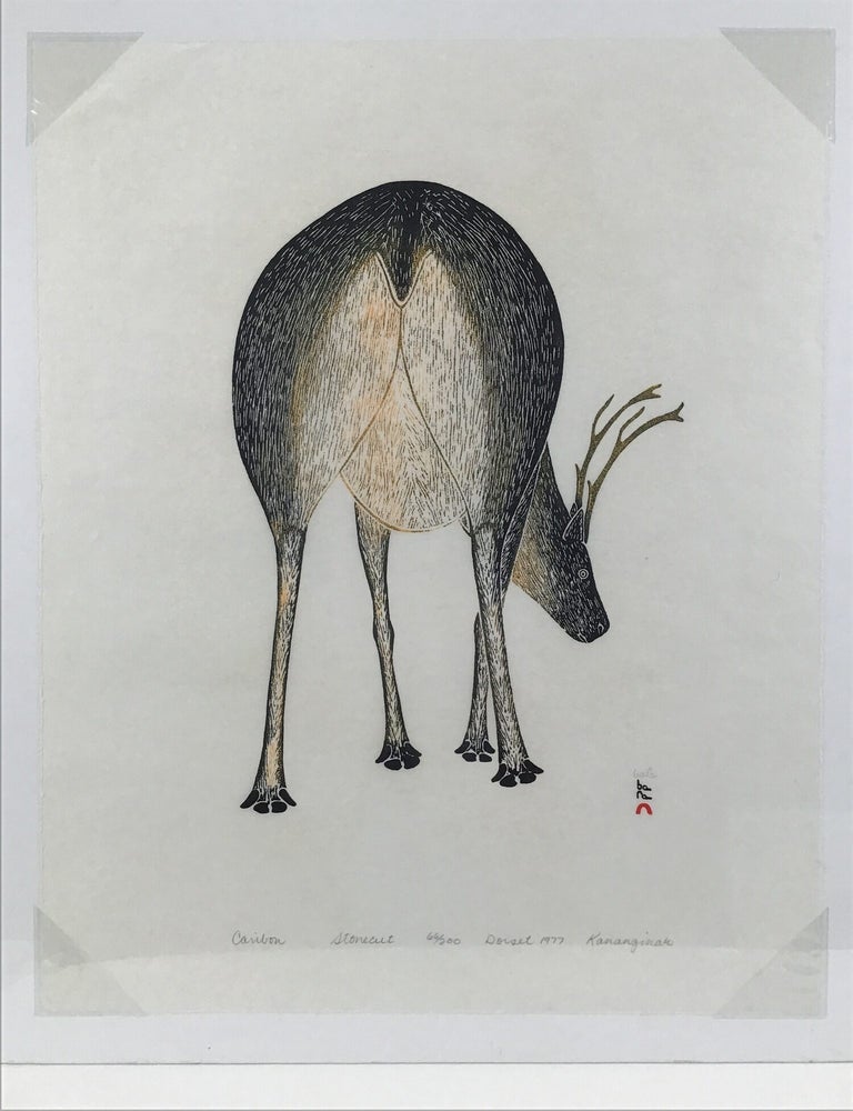 Item #032217 Kananginak Pootoogook "CARIBOU" 1977. Stonecut and Stencil on Paper. Limited, Numbered, Signed. Fine condition. Kenojuak Ashevak.