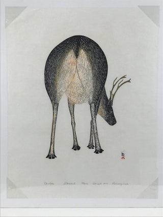 Item #032217 Kananginak Pootoogook "CARIBOU" 1977. Stonecut and Stencil on Paper. ...