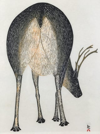 Kananginak Pootoogook "CARIBOU" 1977. Stonecut and Stencil on Paper. Limited, Numbered, Signed. Fine condition.