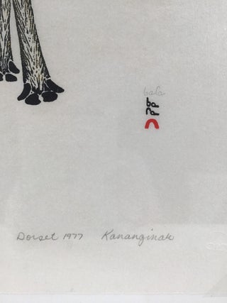 Kananginak Pootoogook "CARIBOU" 1977. Stonecut and Stencil on Paper. Limited, Numbered, Signed. Fine condition.