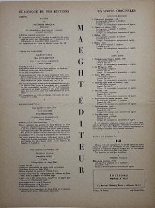Derriere Le Miroir No. 17 Fevrier 1949: Paul Eluard - Roger Chastel. First Edition.